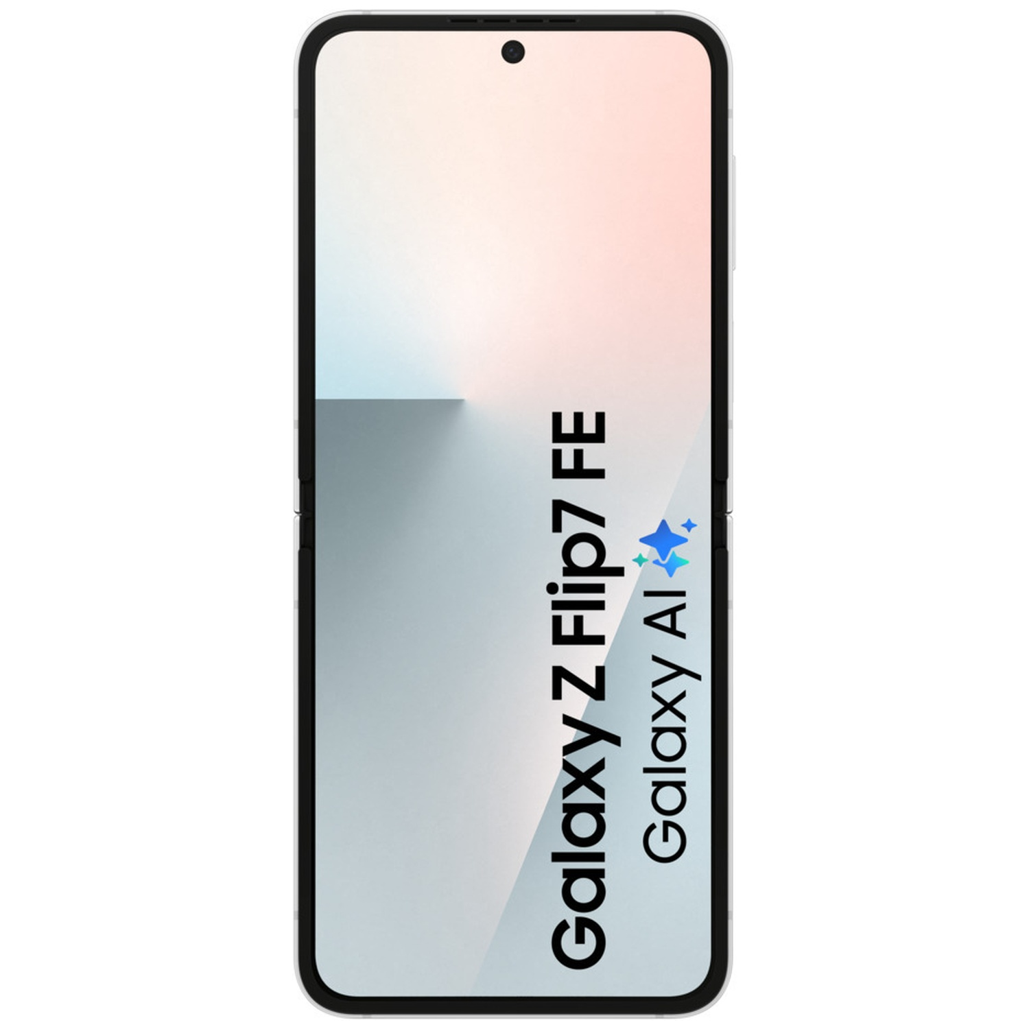 An open smartphone displaying "Galaxy Z Flip7 FE" and "Galaxy AI".