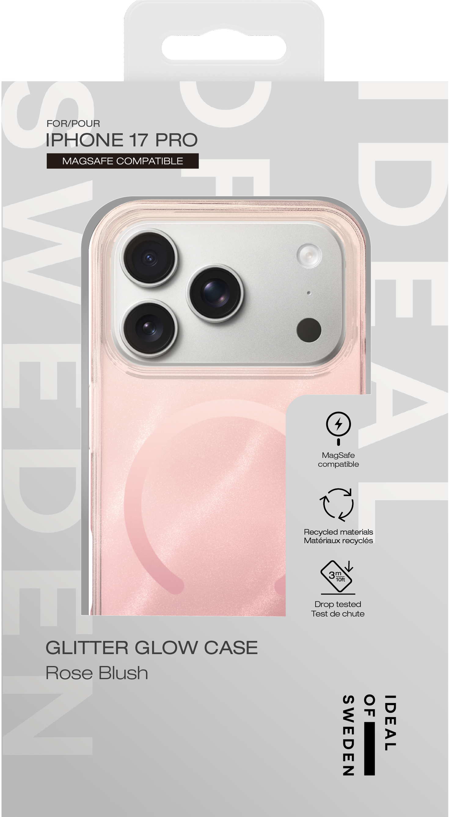 Glitzerhülle für iPhone 17 Pro in Rosé-Blush, MagSafe-kompatibel.