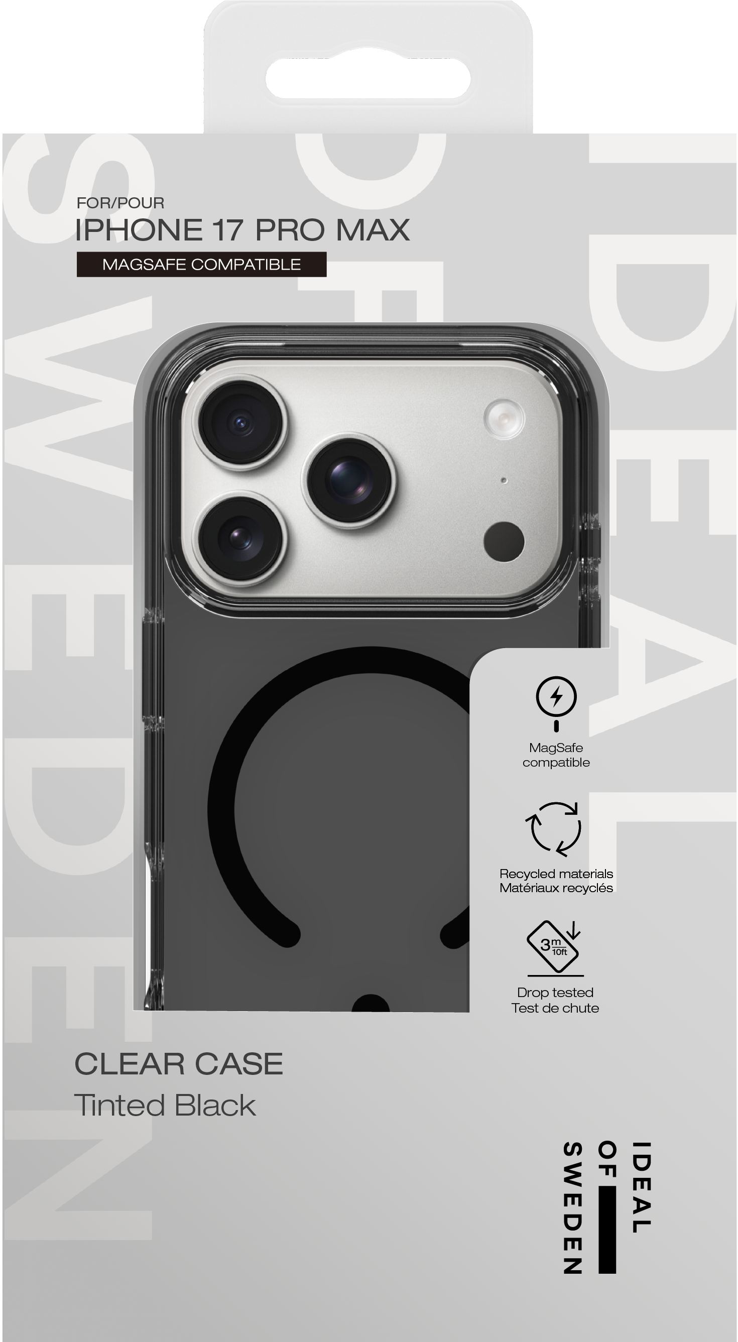 Transparente Hülle für iPhone 17 Pro Max, MagSafe-kompatibel, getönt schwarz.