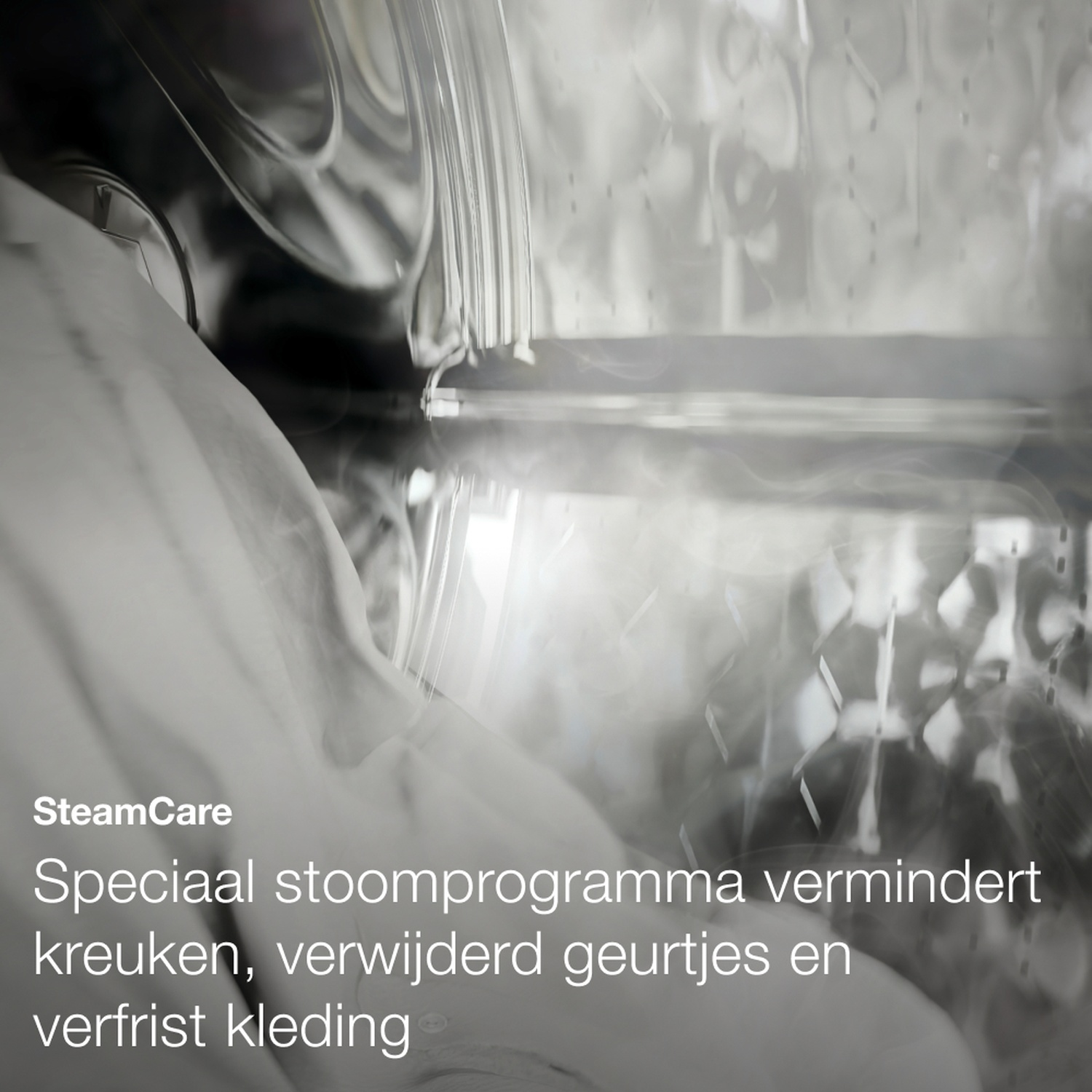 Stoomprogramma vermindert geurtjes en kreukels in de trommel.