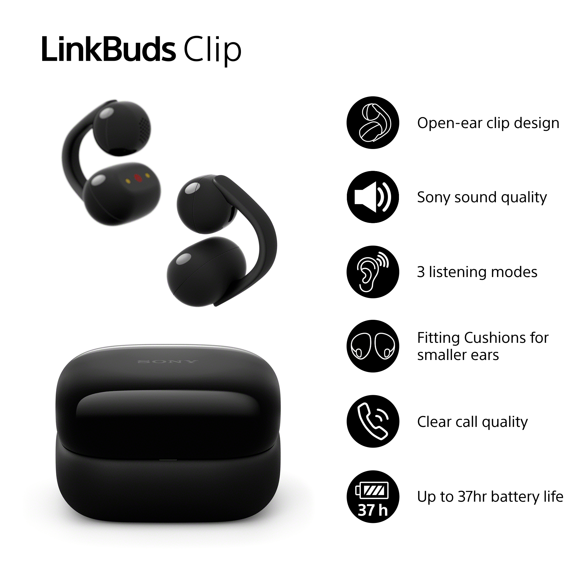 SONY LinkBuds Clip ブラック SONY LinkBuds Clip, Bluetooth Open-Ear Kopfhörer, Schwarz | MediaMarkt