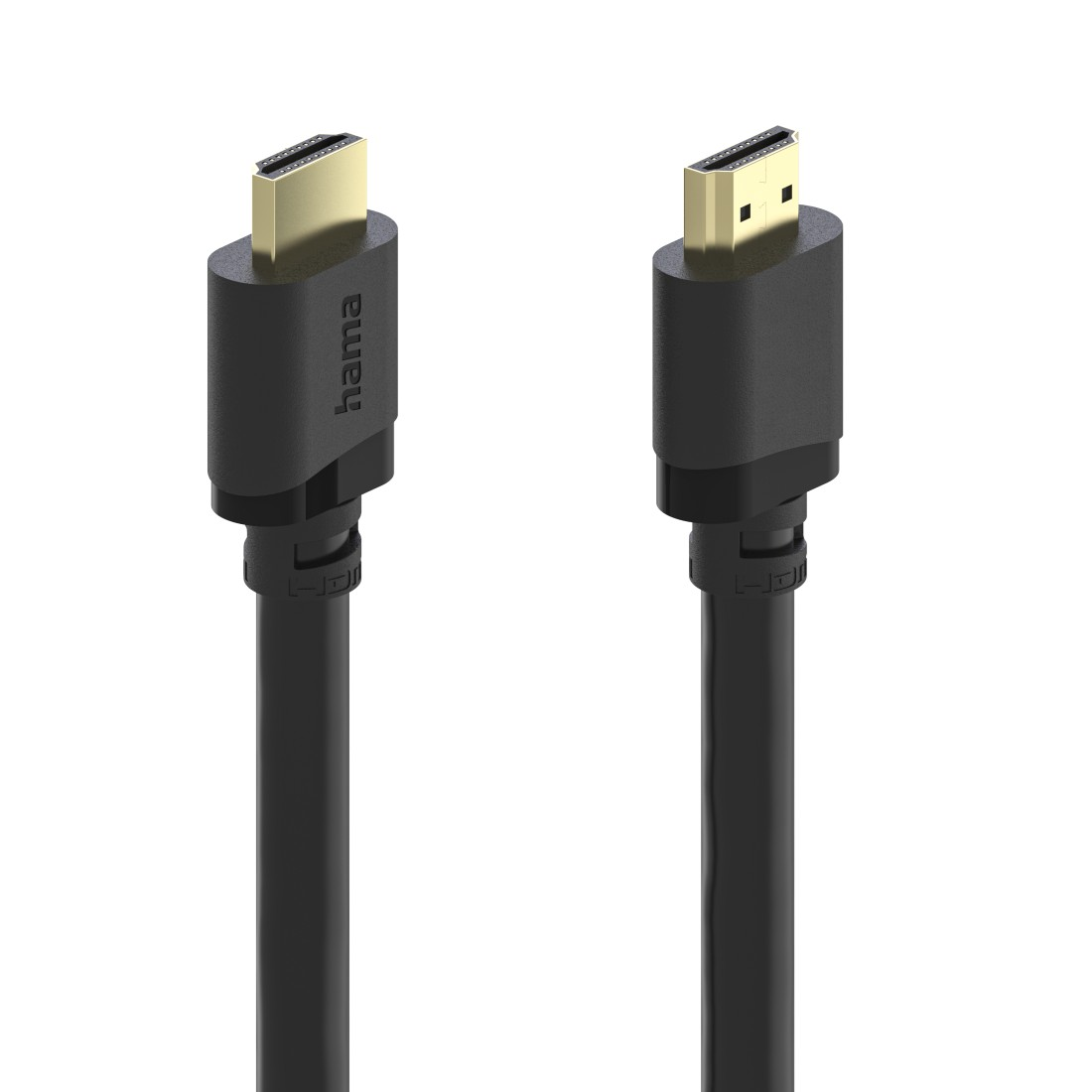 Zwei schwarze HDMI-Kabel mit goldenen Steckern auf weißem Hintergrund.
