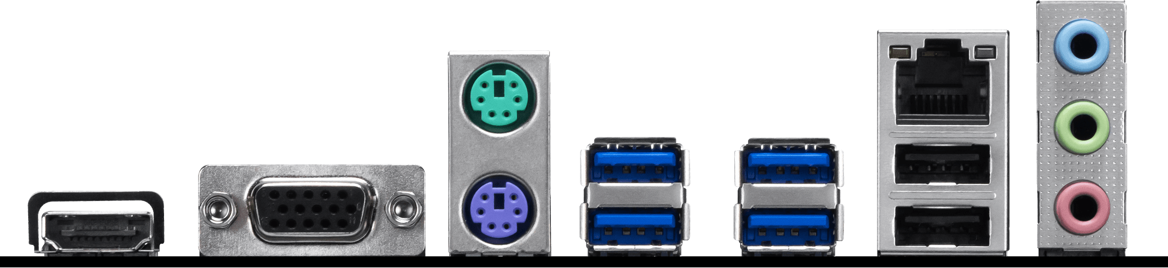 Arka panelde USB, Ethernet, ses ve PS/2 bağlantı noktaları.