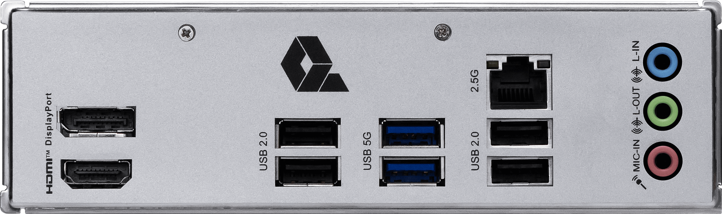 Bilgisayar arka paneli: HDMI, DisplayPort, USB 2.0/5G, 2.5G Ethernet, ses bağlantı noktaları.