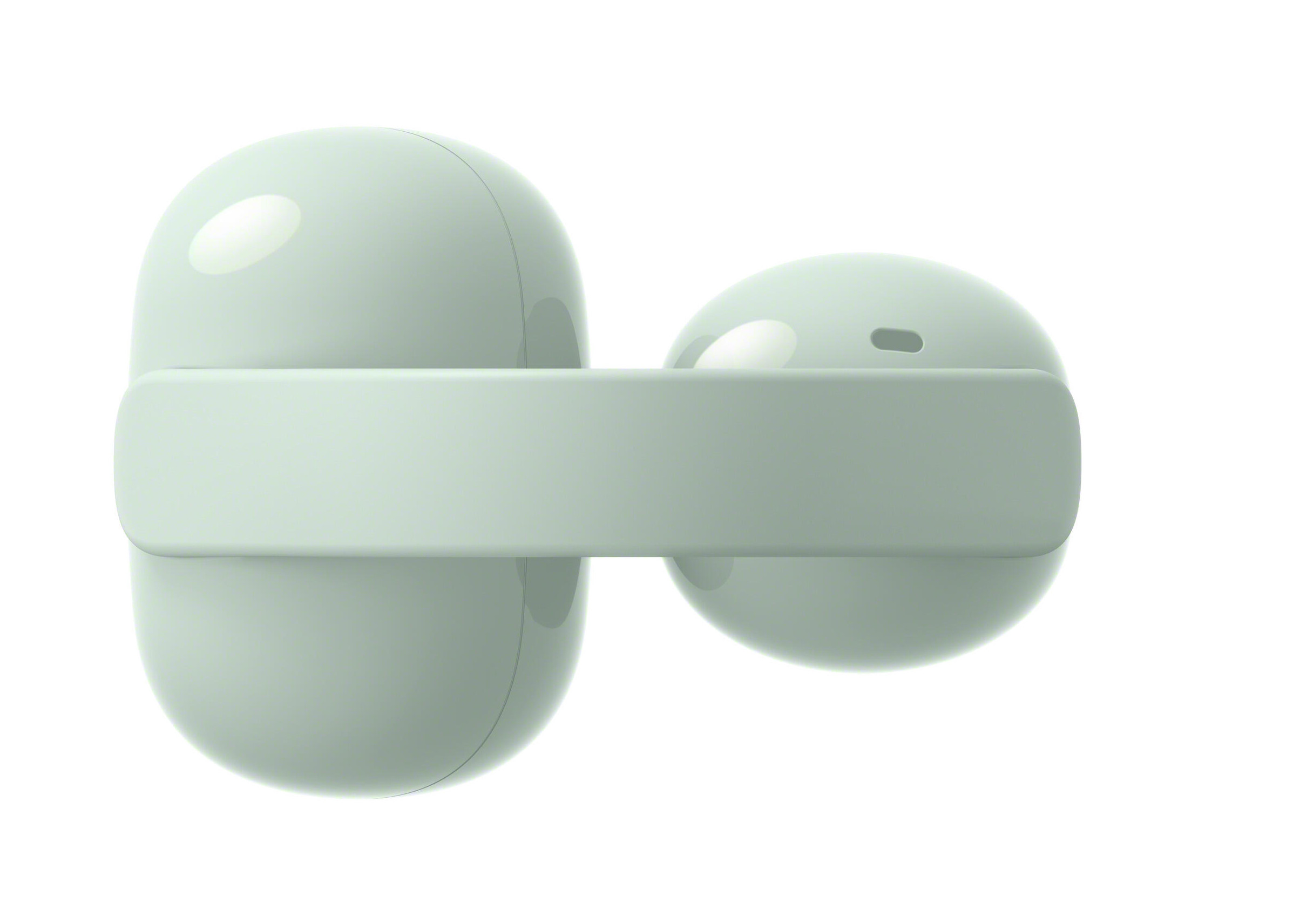 Jasnozielona, błyszcząca para słuchawek bezprzewodowych z wąskim paskiem.