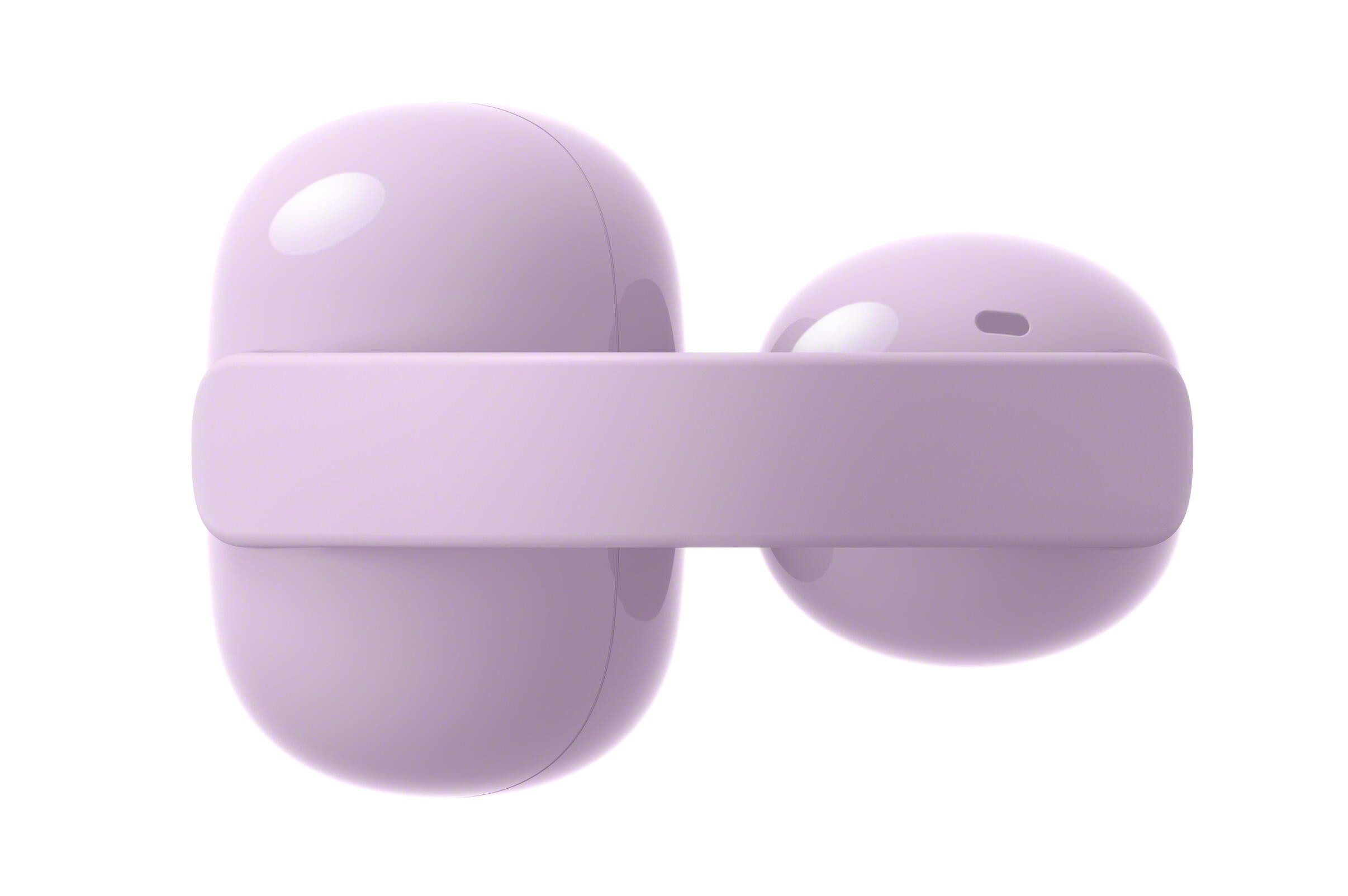 Dwie liliowe kapsułki połączone poprzeczką. Gładka powierzchnia.