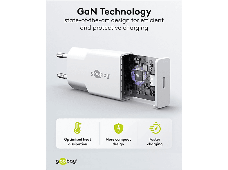 Thumbnail - GOOBAY USB-C™ PD GaN Schnellladegerät Slim (30 W), Universal, Weiß