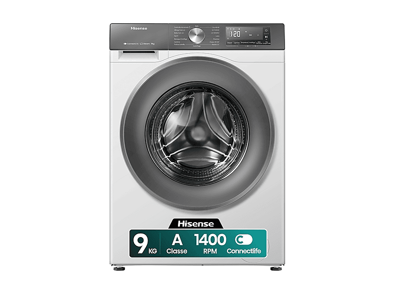 LAVATRICE Caricamento frontale HISENSE WF3S9043BW7, 9 kg, 1400 giri, 15 programmi, profondità 61 cm, livello di rumorosità 72 dB, motore inverter, classe A
