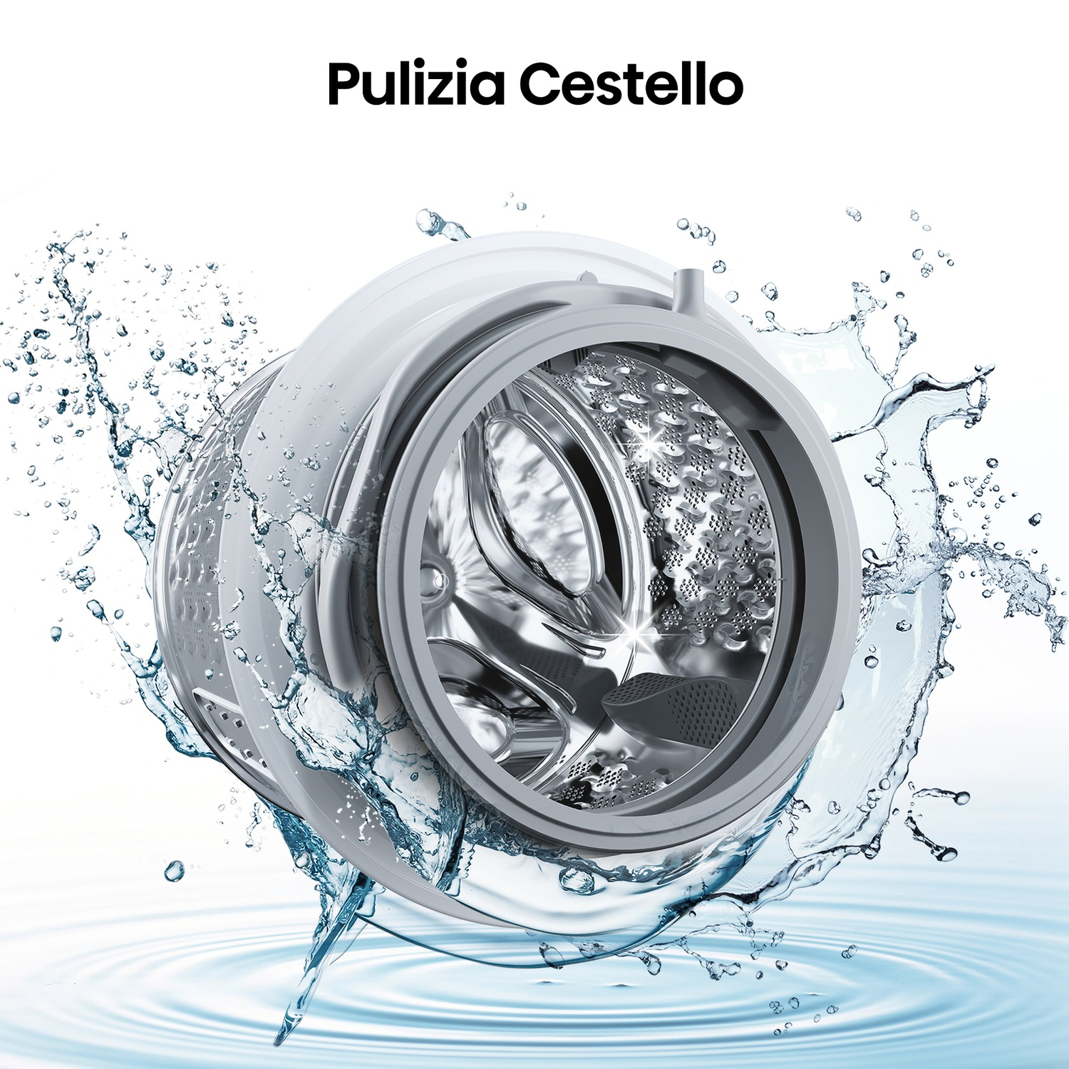 Cestello lavatrice lavato con acqua, con schizzi e increspature.