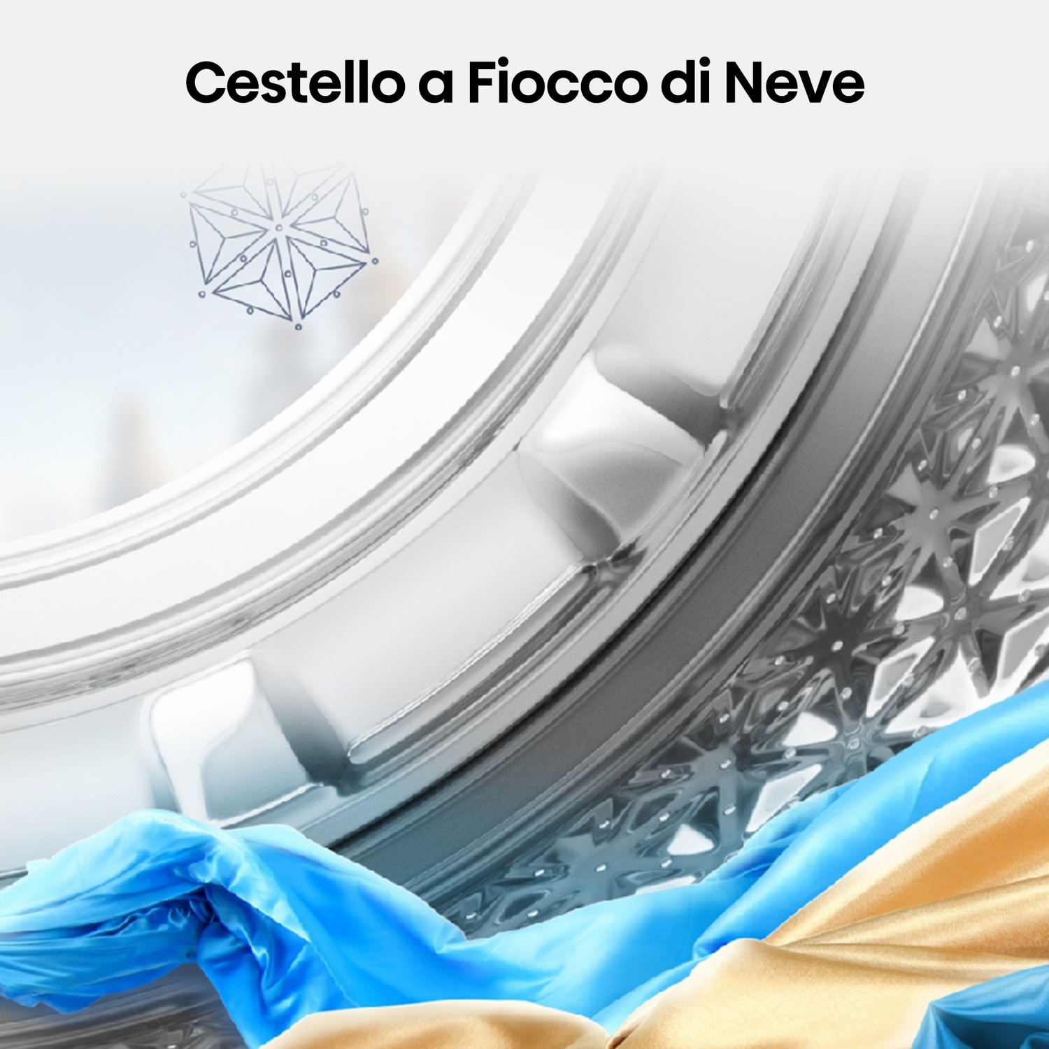 Un cestello a fiocco di neve con biancheria blu e oro.