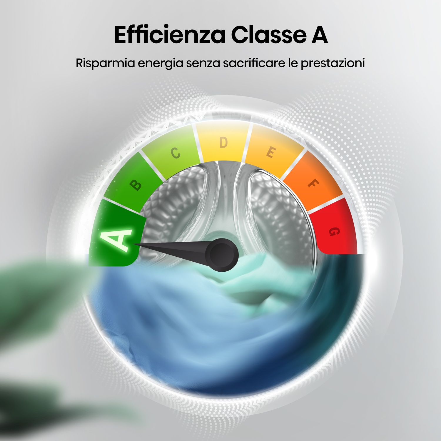 Indicatore di efficienza energetica classe A per lavatrice.