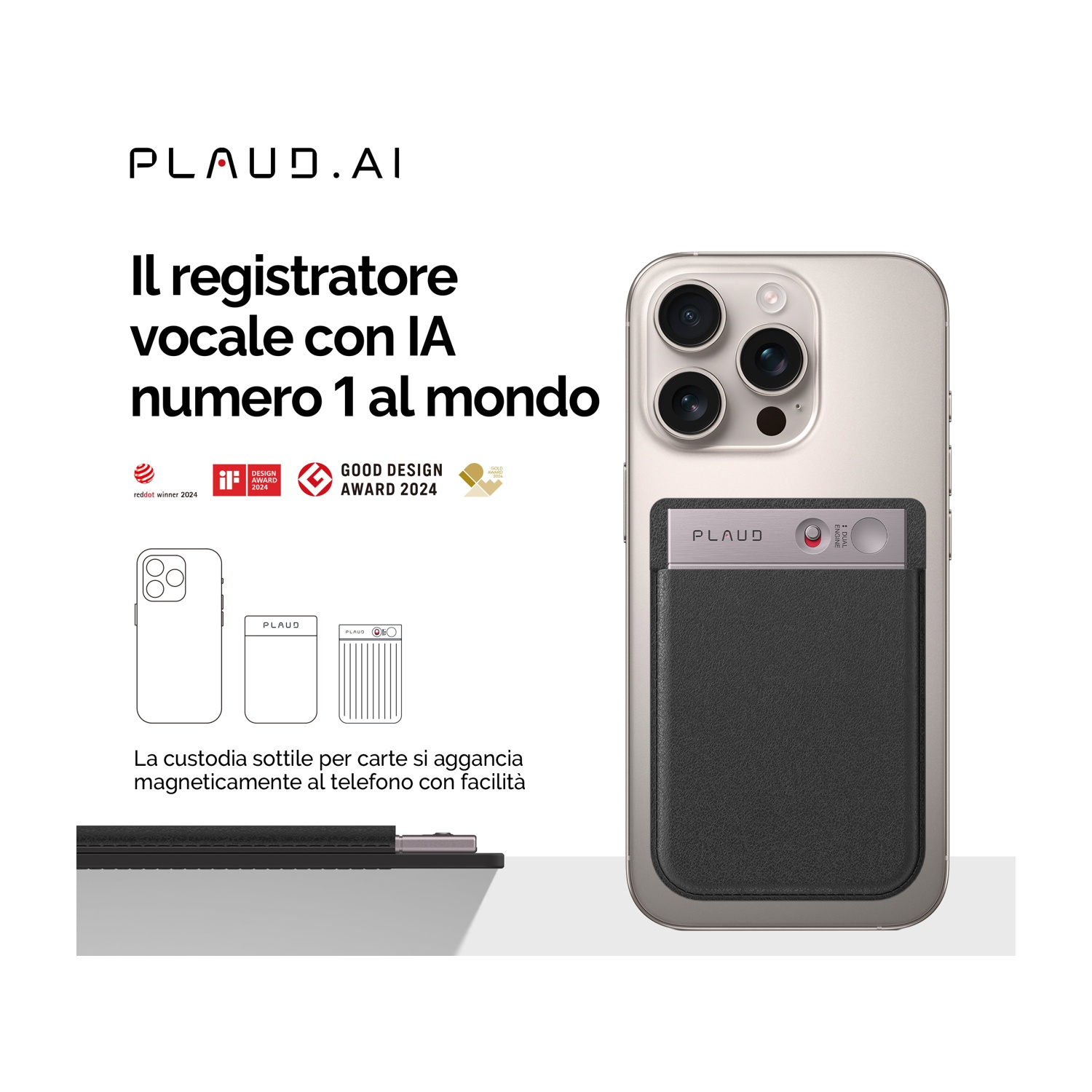 Un iPhone con un porta carte nero sul retro.