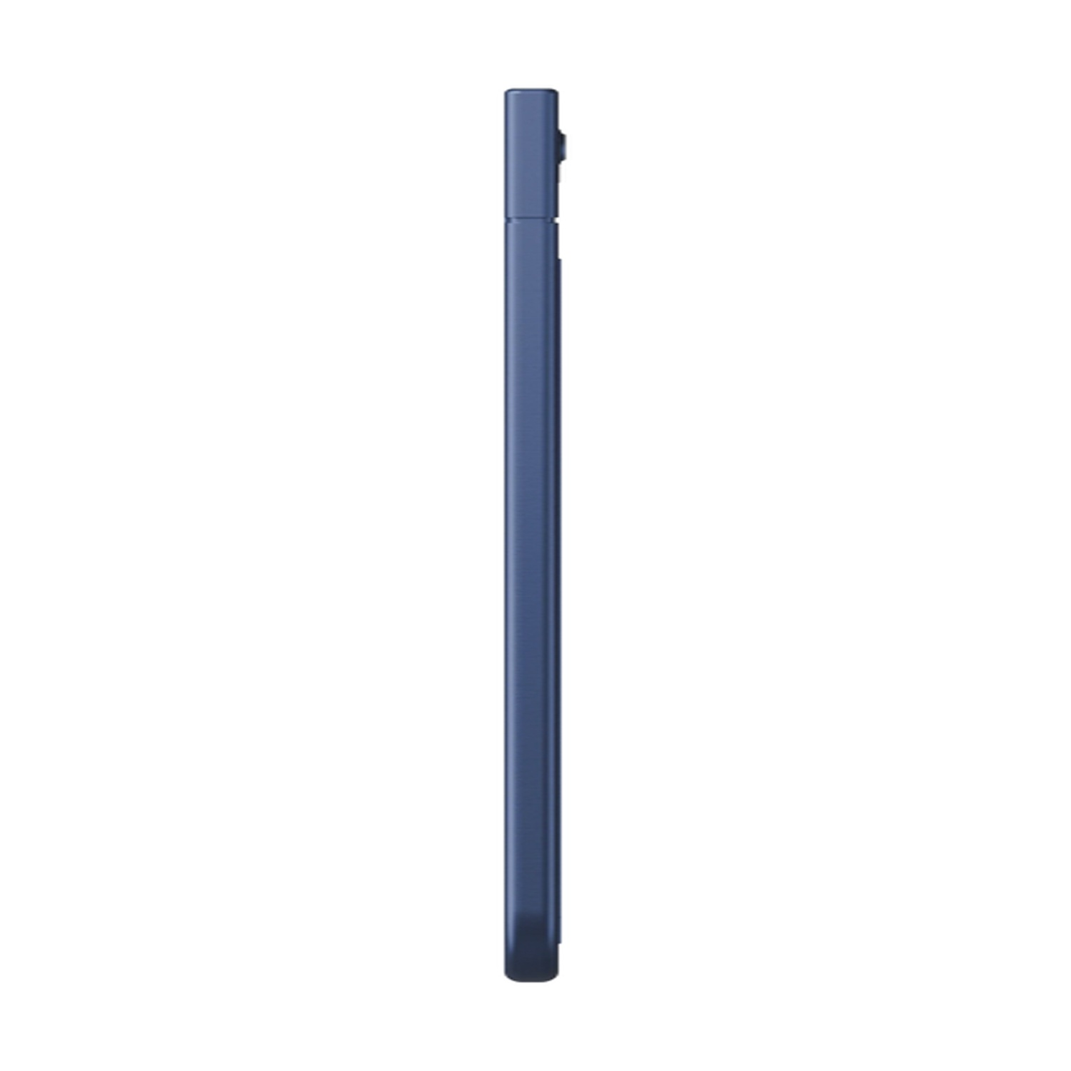 Uno smartphone blu è mostrato verticalmente su sfondo bianco.