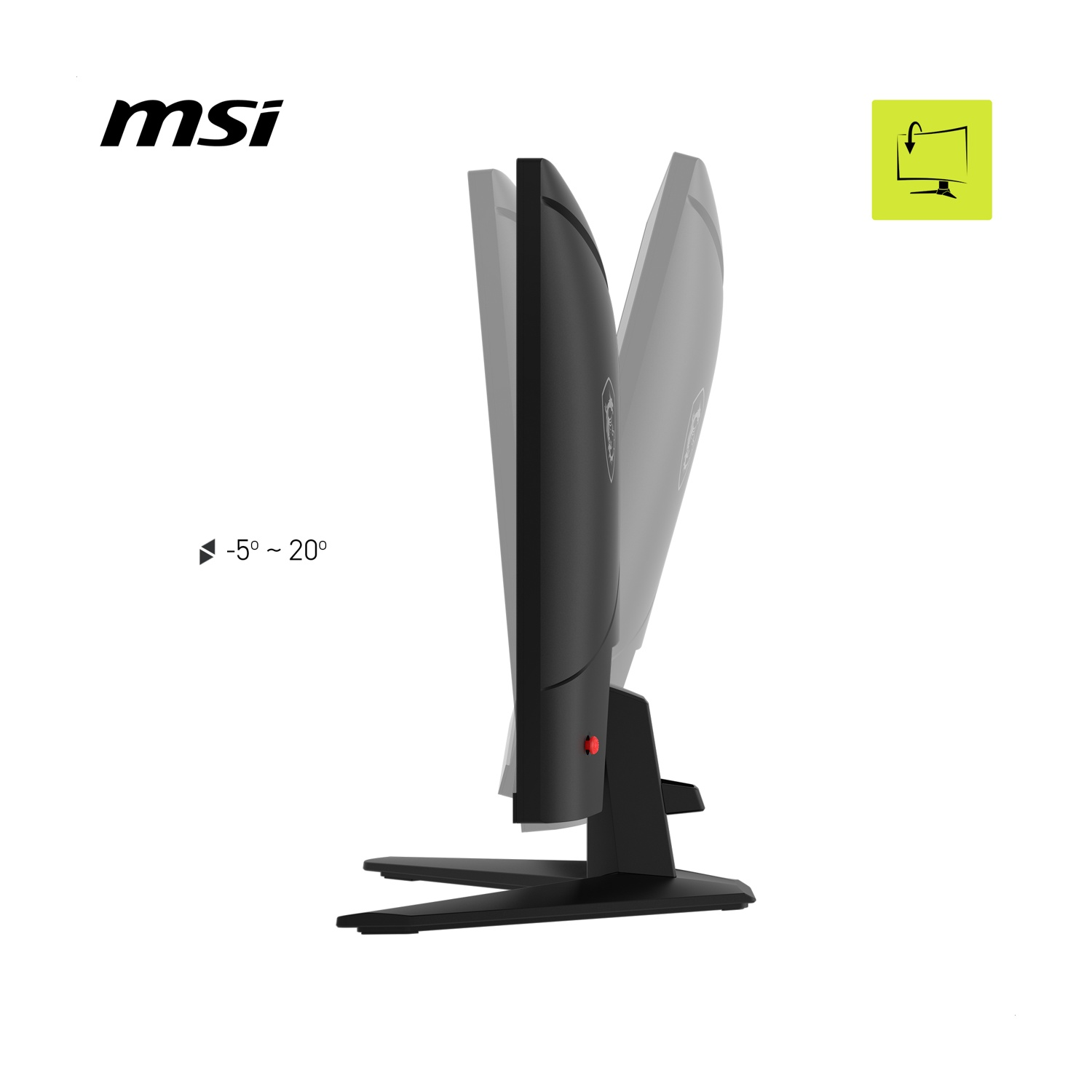 Monitor MSI con angolo di inclinazione regolabile da -5° a 20°.
