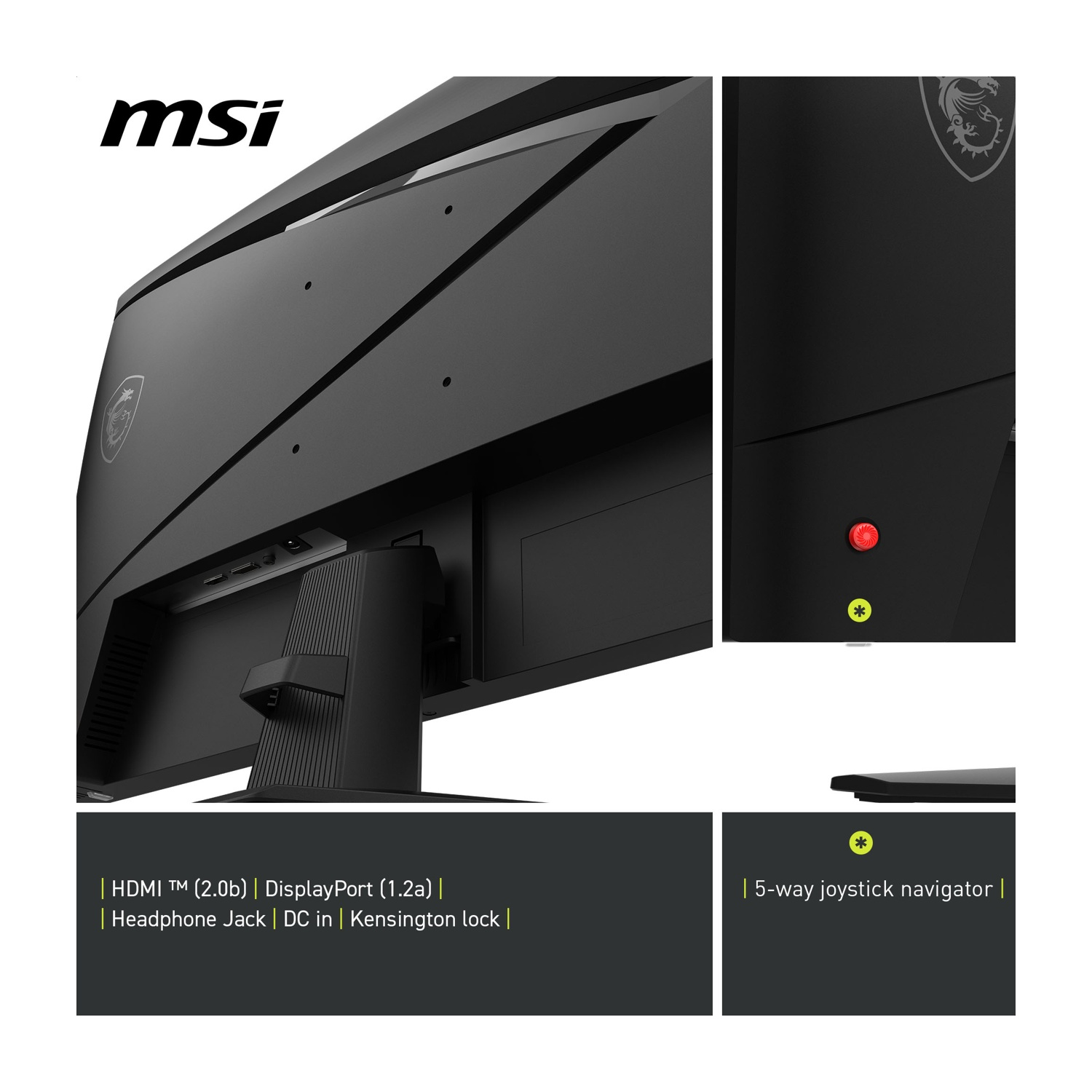 Monitor Gaming MSI: Porte e navigatore joystick.