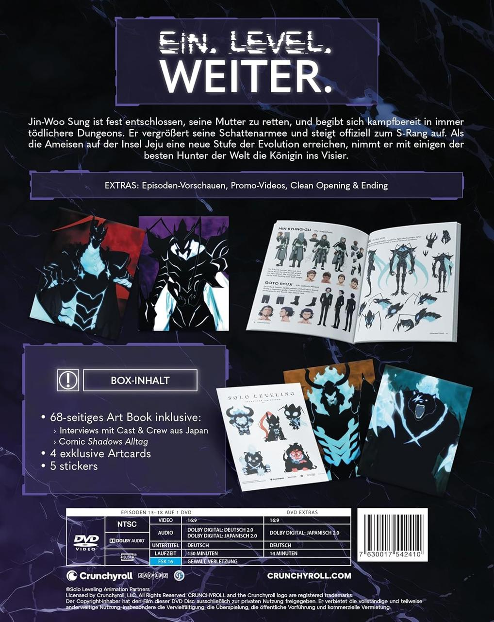 Rückseite einer DVD-Hülle mit Anime-Artwork, Text und technischen Details.