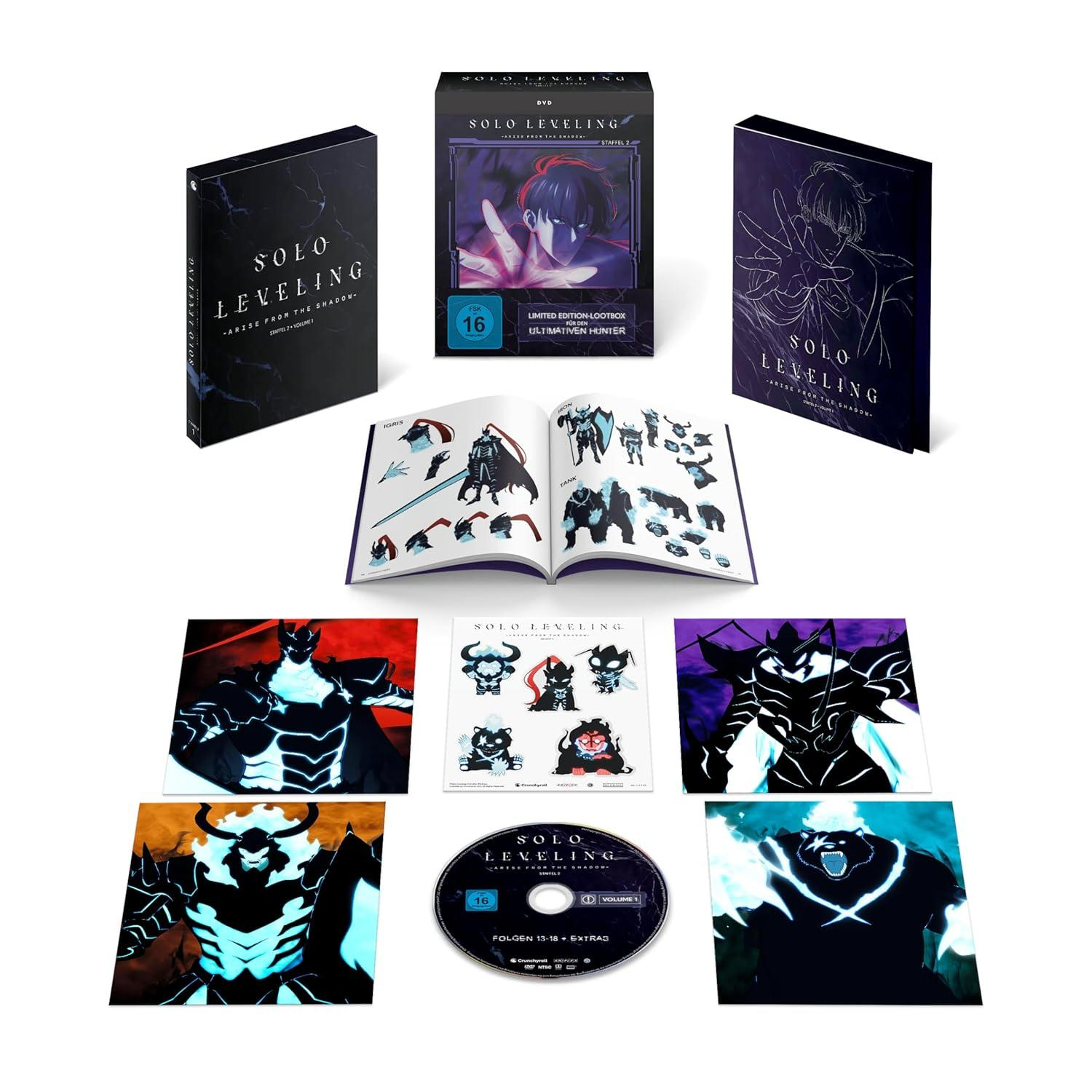 Solo Leveling Collector's Edition: Box, Buch, Bilder und DVD mit Charakter-Artworks.