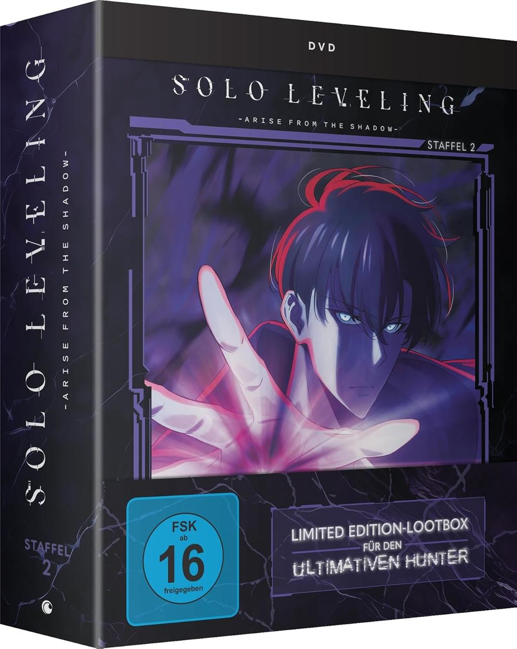 Solo Leveling Staffel 2 DVD-Box mit Anime-Charakter und FSK 16 Siegel.