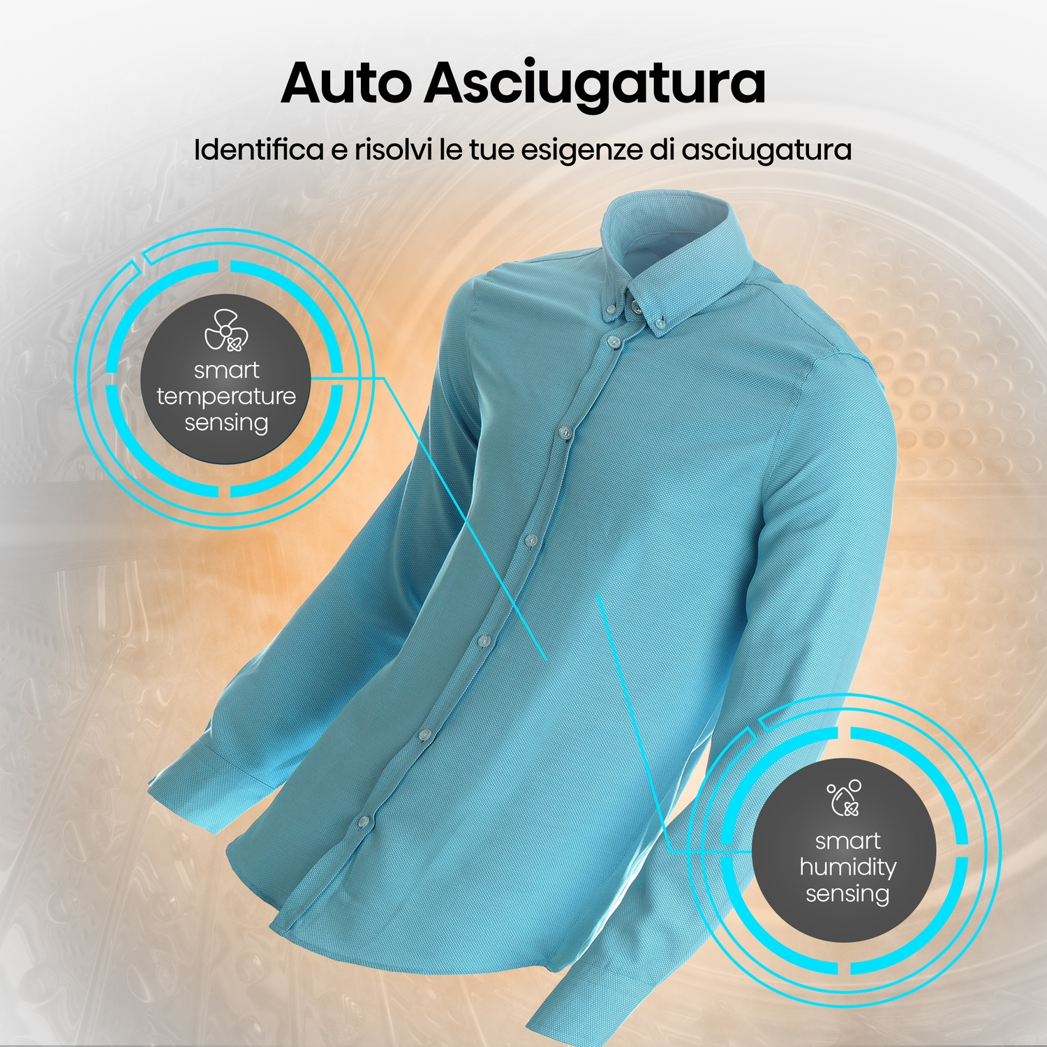 Camicia turchese con "Smart Temperature Sensing" e "Smart Humidity Sensing"