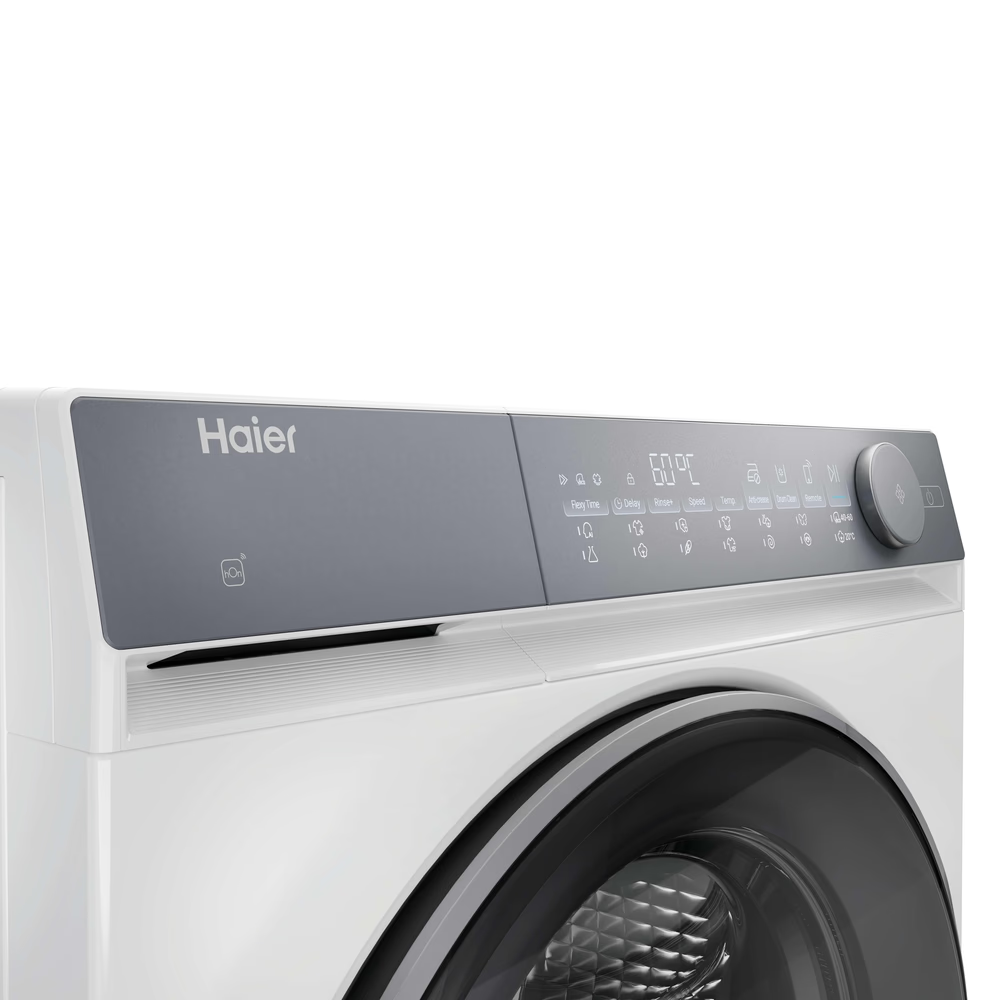 Haier mosógép digitális kijelzővel, 60°C és különféle programok láthatók.