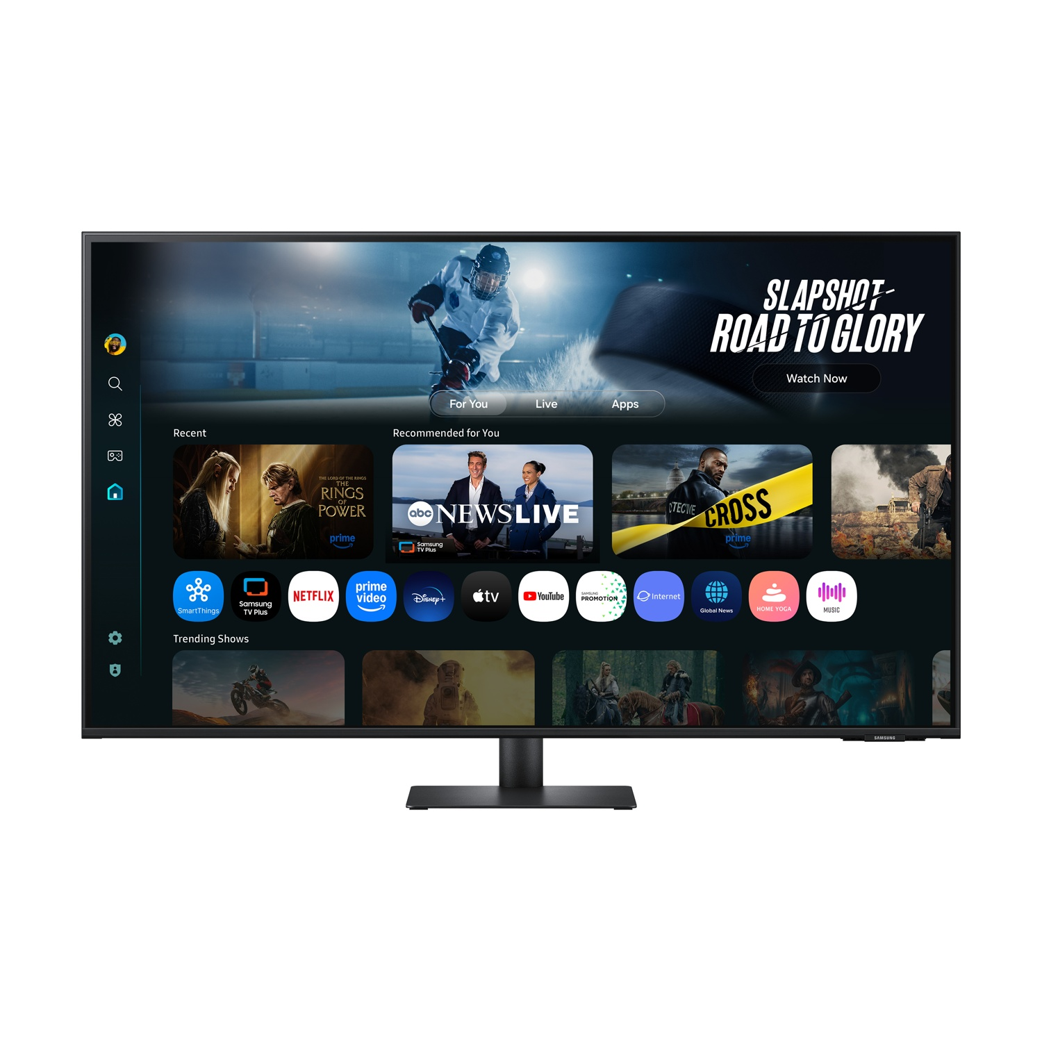 Uno schermo TV smart mostra un'interfaccia con consigli sui contenuti.