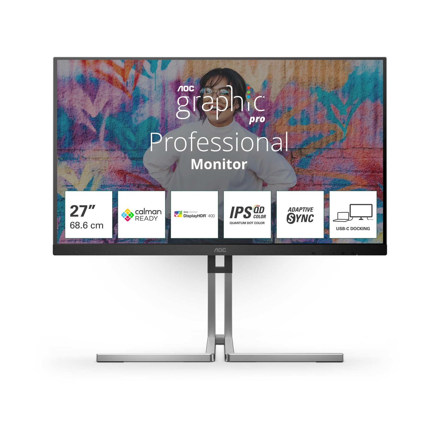 AOC Q27U3Cv Monitor, 27", Qhd, 2560 x 1440 Pixel, tempo di risposta 4 ms, refresh rate 75 Hz