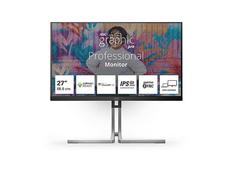 Aoc Q27U3Cv Monitor, 27 ", Qhd, 2560 X 1440 Pixel, Tempo Di Risposta 4 Ms, Refresh Rate 75 Hz