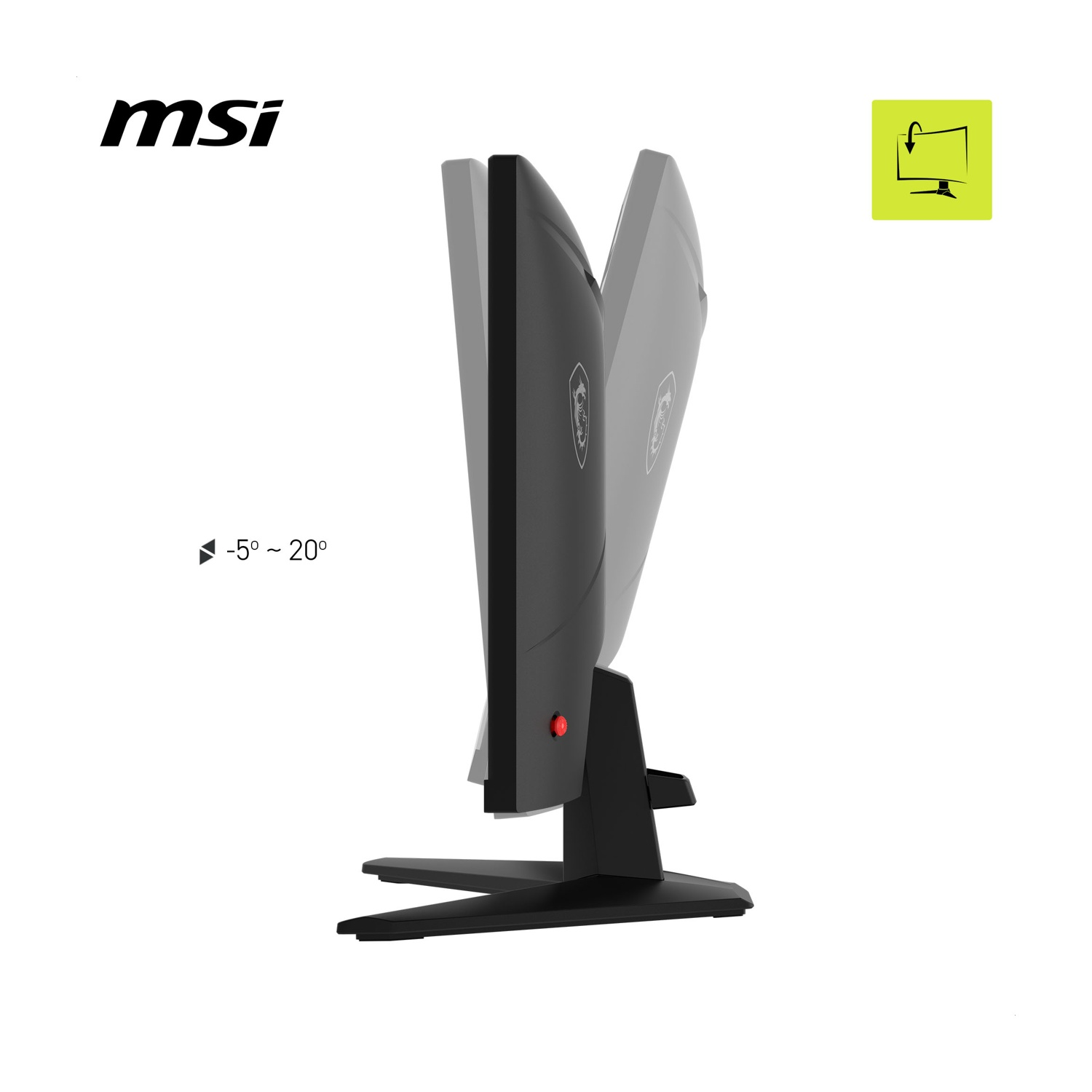 Monitor MSI: Inclinazione regolabile da -5° a 20°. Icona mostra inclinazione.