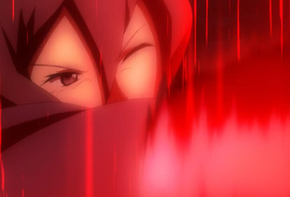 Anime-Augen mit rotem Hintergrund.