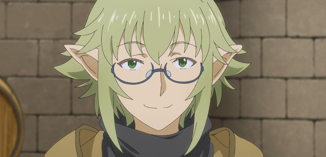 Ein Anime-Charakter mit hellgrünem Haar und Brille.