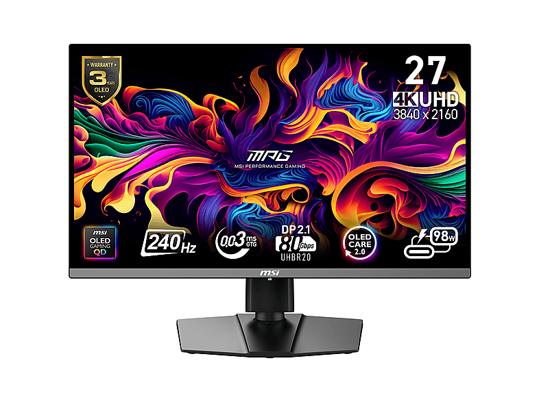 MSI MPG 272URXDE QD-OLED 26,5 Zoll Monitor, UHD 4K, 1 ms Reaktionszeit, 250 cd/m², 240 Hz, Schwarz
