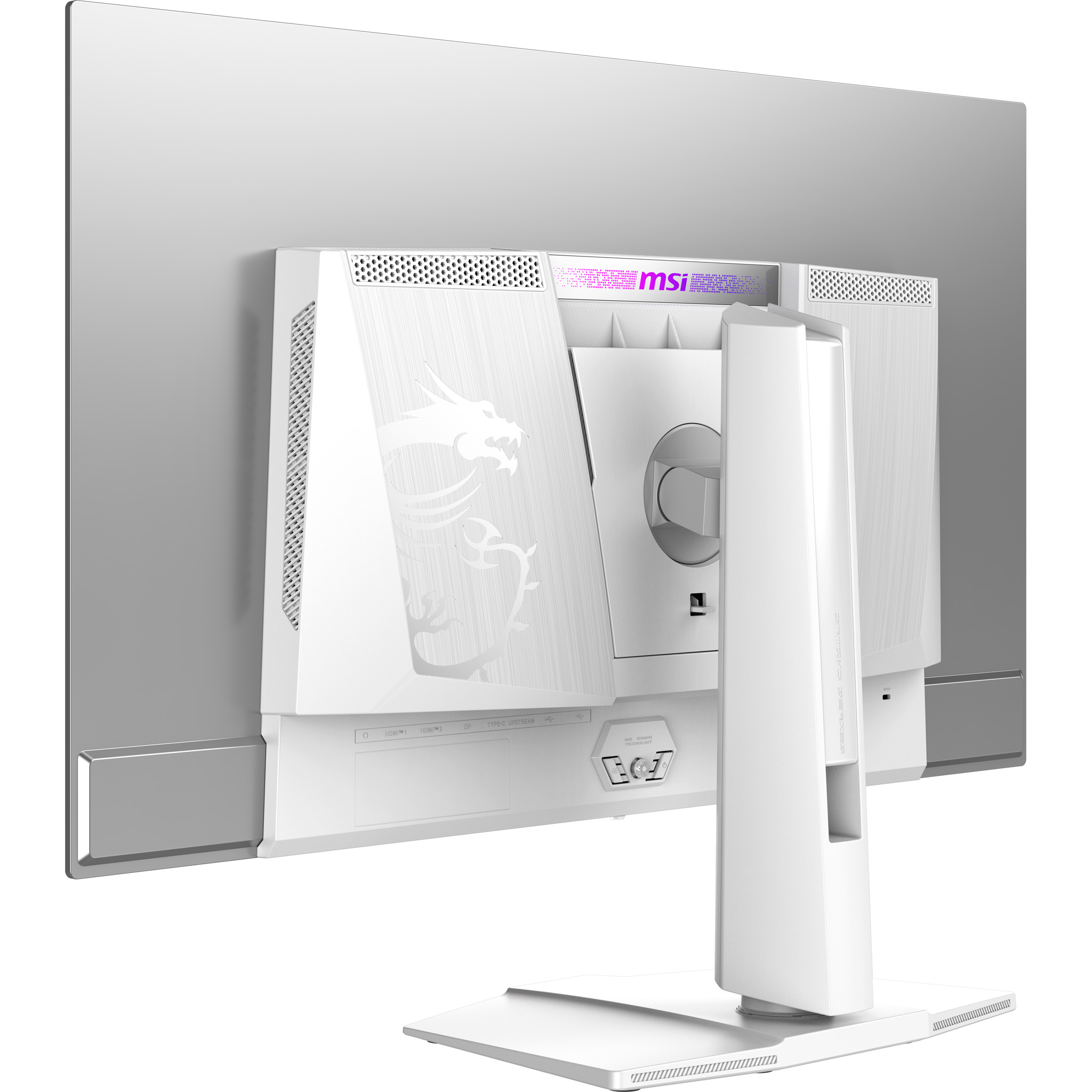Weier Monitor mit MSI-Logo und Drachen-Design auf der Rckseite.