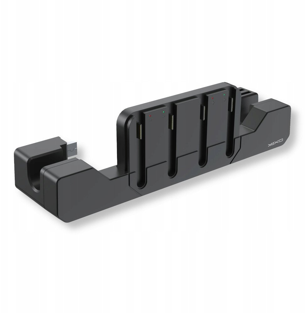 Czarna stacja ładująca do wielu urządzeń ze złączem USB-C.