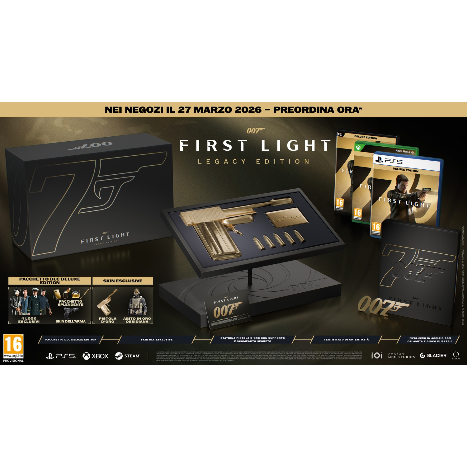 Gioco James Bond 007 First Light Legacy Edition con replica pistola oro.