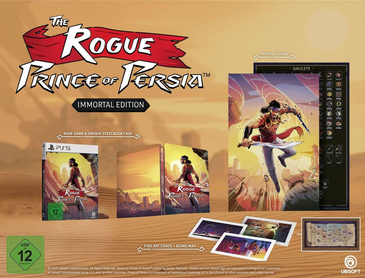 Die "Immortal Edition" von "The Rogue Prince of Persia" für PS5 mit Steelbook, Poster, Karten und Karte.