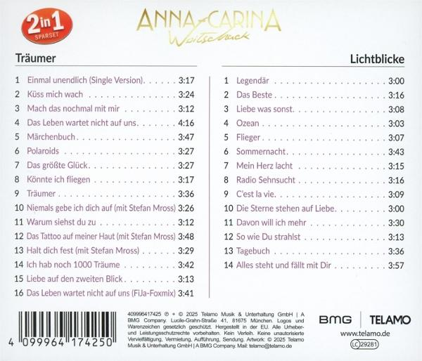 CD-Rückseite mit Songliste: Träumer und Lichtblicke von Anna-Carina Woitschack.