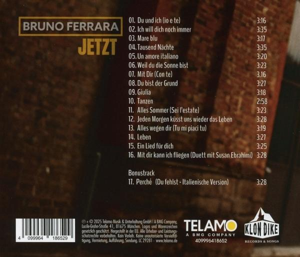 CD-Rückseite mit Titelliste von Bruno Ferrara, "Jetzt".