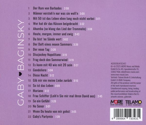 Rückseite eines Albums mit Titel und Trackliste von Gaby Baginsky.