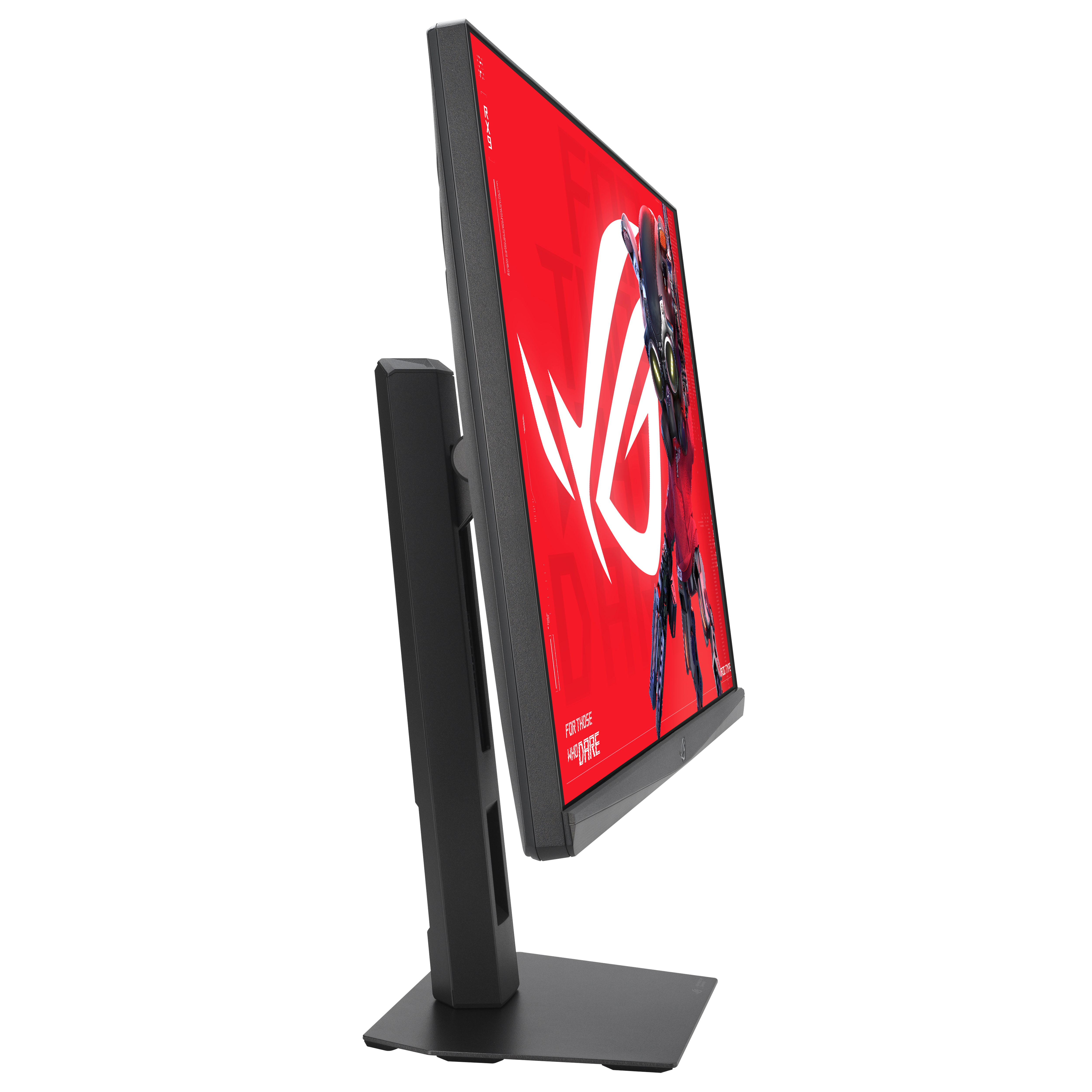 Un moniteur gaming noir avec fond rouge et logo ROG.