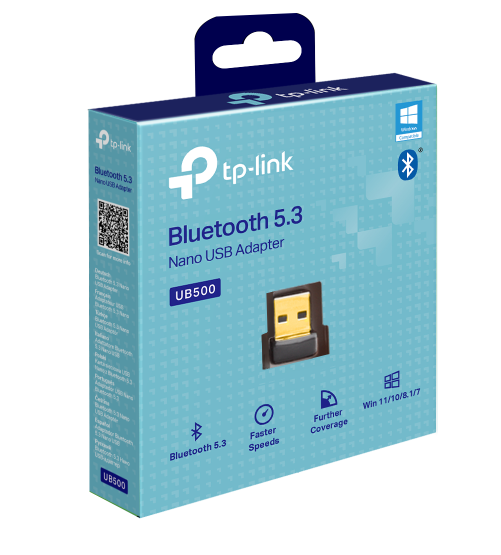 Adapter USB Nano Bluetooth 5.3 TP-Link UB500, niebieski i biały.