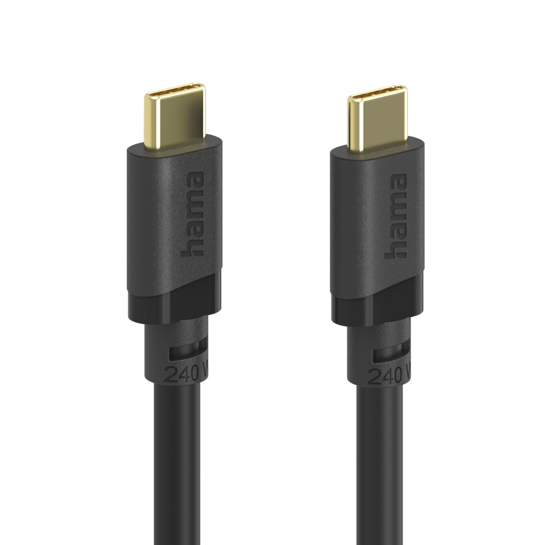 Zwei schwarze USB-C-Kabel mit goldenen Anschlüssen und 