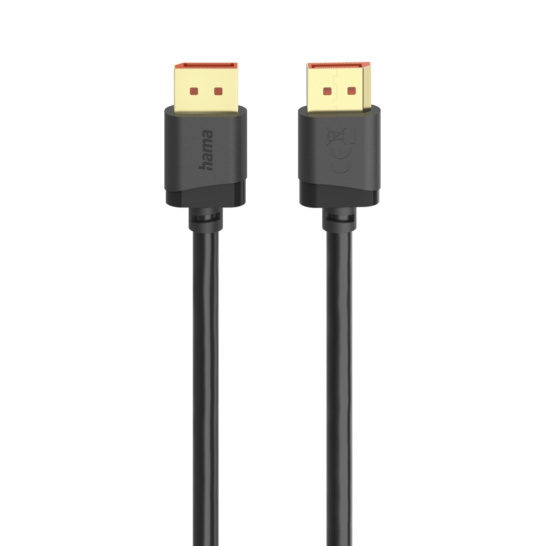 Zwei schwarze Hama-Kabel mit goldenen Anschlüssen und roter Markierung.