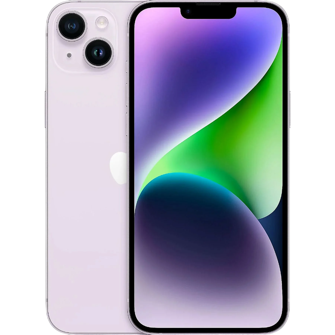 Arkada çift kamerası ve parlak, renkli ekranı olan mor bir iPhone.