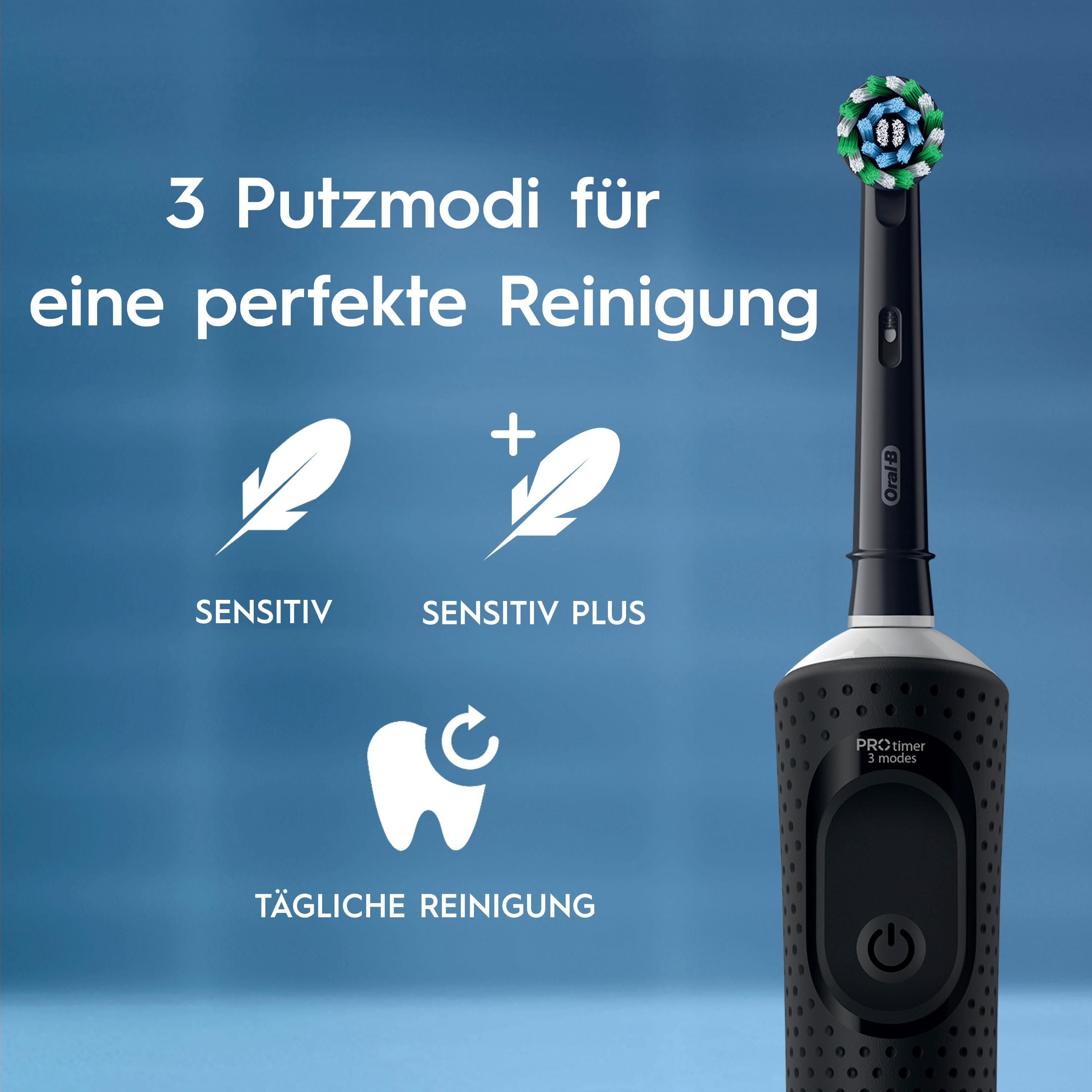 Elektrische Zahnbürste mit 3 Reinigungsmodi: Sensitiv, Sensitiv Plus, Tägliche Reinigung.