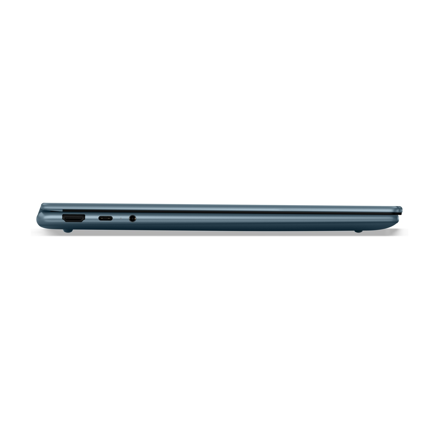 Bordo laptop blu scuro con porte: HDMI, USB-C, jack cuffie.