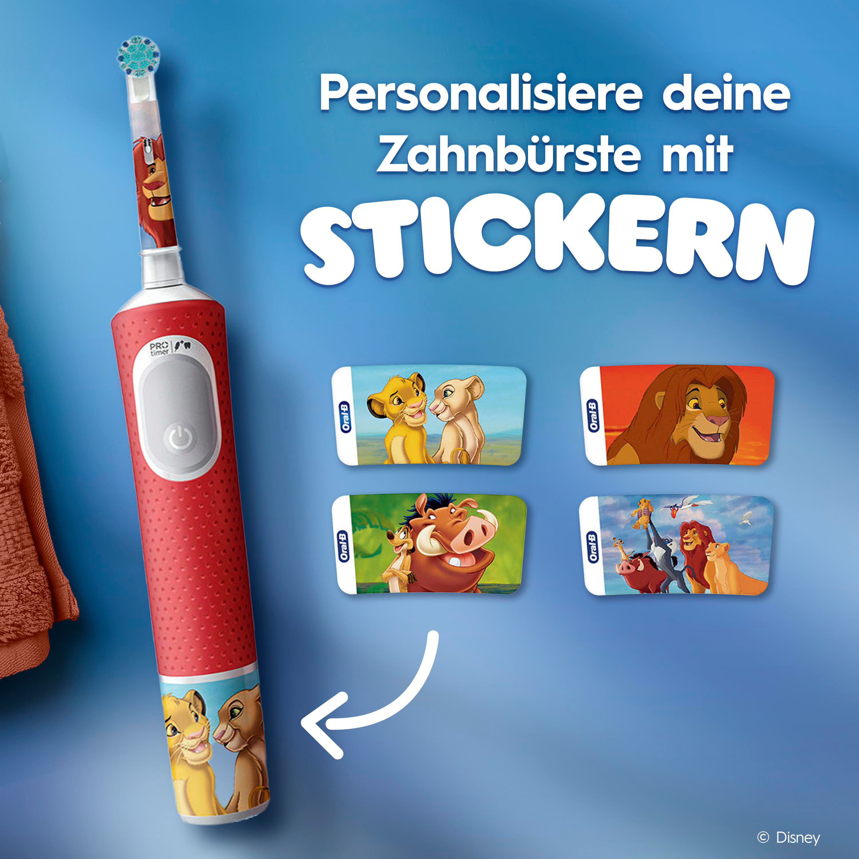 Elektrische Zahnbürste mit Aufklebern von König der Löwen Charakteren.