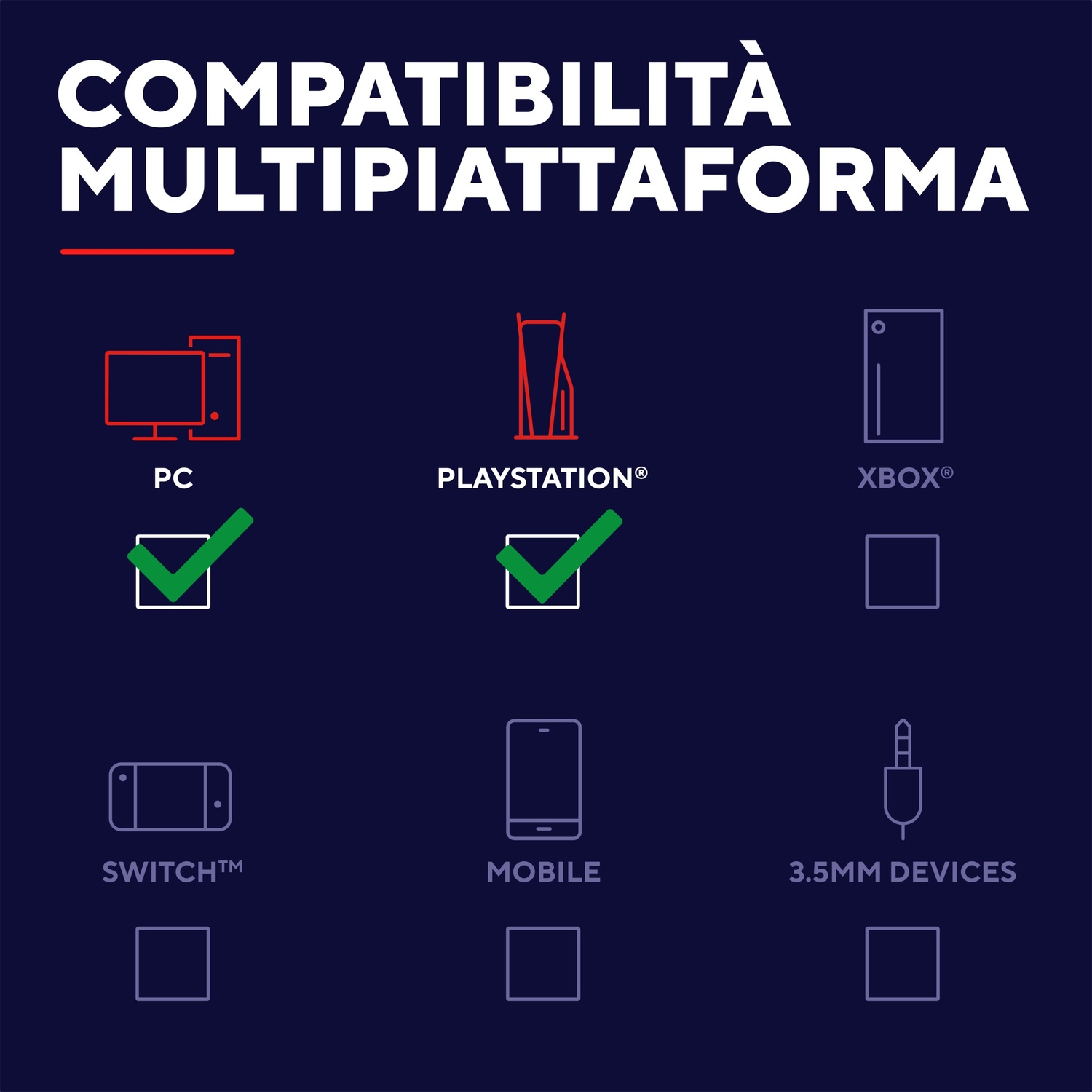 Compatibilità multipiattaforma: PC, PlayStation, Xbox, Switch, Mobile, dispositivi 3,5 mm.