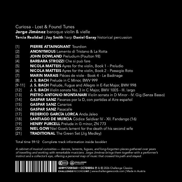 Titelliste eines Albums mit Barockmusik für Violine und Vielle.