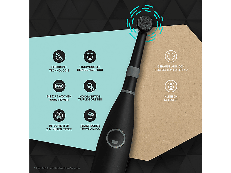 happybrush ECO R2 Rotierende Zahnbürste+ 3 Aufsteckbürsten Allblack — Foto 2 von 5