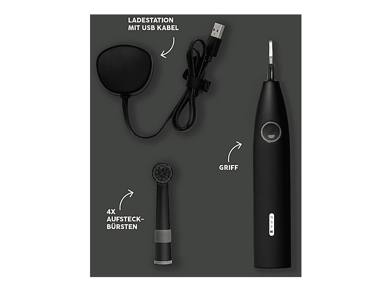 happybrush ECO R2 Rotierende Zahnbürste+ 3 Aufsteckbürsten Allblack — Foto 5 von 5